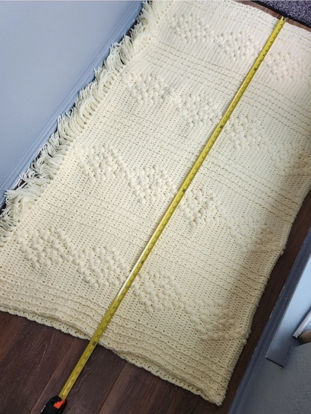 Handmade Crochet Diamond Bobble Popcorn Blanket Cream